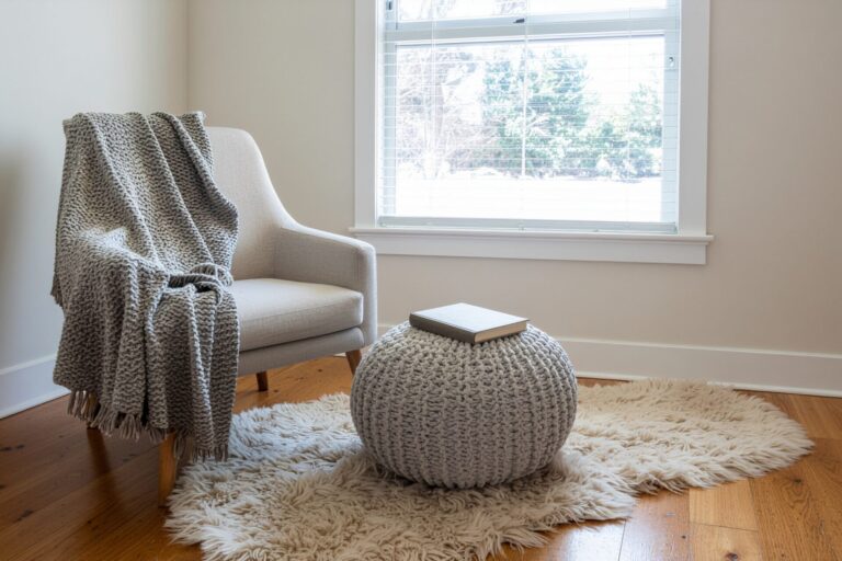 Bright and cosy modern living room interior in a Stafford family home with neutral décor and natural light